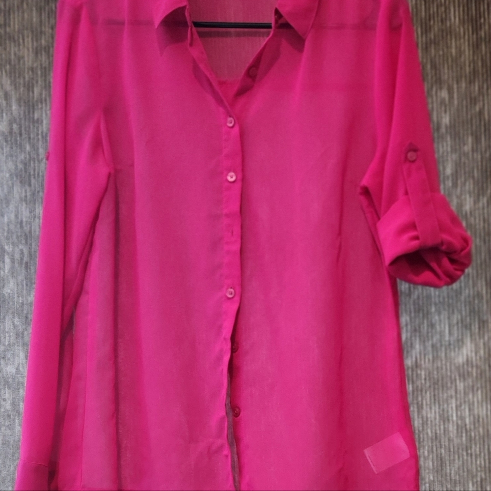 express Portofino Sheer Fucia blouse